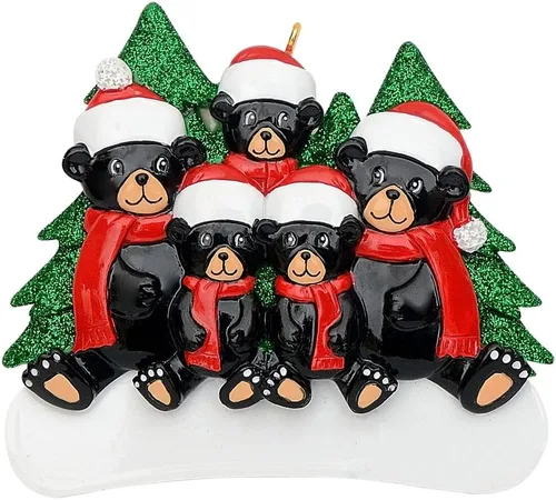 Miniatura 7 de MAXORA Adorno de Navidad personalizado para parejas 2026 – Adorno de familia de 2 de oso negro, decoración de árbol de Navidad de cabaña