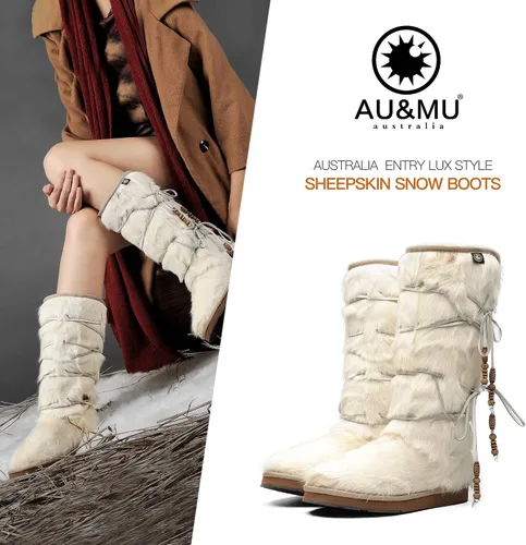 Miniatura 2 de AU&MU Aumu - Botas de piel de oveja para mujer, cómodas, de piel de oveja