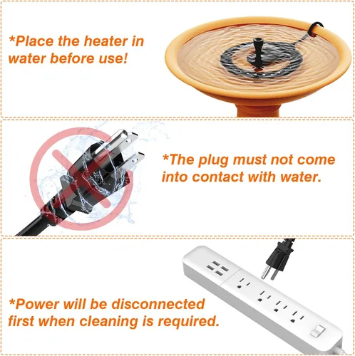 Miniatura 5 de Calentador de baño para pájaros con bomba de agua para exteriores en invierno, descongelador de 250 W para baños de pájaros con control termostático