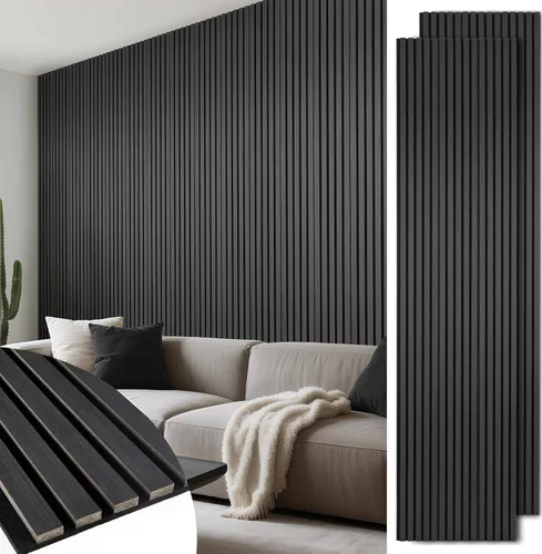 Miniatura 11 de Paneles de pared de listones de madera, paquete de 2 paneles de 106 x 23.6 pulgadas, paneles acústicos de madera para pared, paneles estriados 3D
