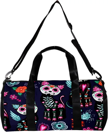Miniatura 2 de LEVEIS Purple Cat Mexico Helloween Sports Duffel Bag Travel Tote Carry on Weekender Gym Overnight Bag for Men & Women