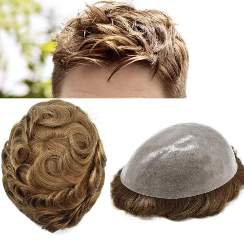 Miniatura 14 de LYRICAL HAIR Tupé de cabello humano para hombres, totalmente polivinílico, tupé para hombre, totalmente transparente, suave, delgada, 0.004-0.005