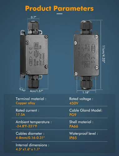 Miniatura 7 de 2 piezas impermeables externas de 2 vías PG9 caja de conexiones eléctricas subterráneas, cables de cable de alimentación, protección del conector