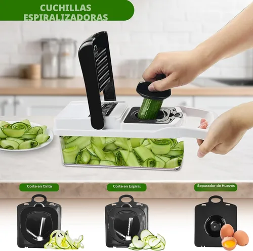 Miniatura 6 de Picador de verduras, cortador de 10 cuchillas para cortar cebolla, cortador de alimentos con mandolina vegetal Multi 23 en 1 para tomate fruta, Negro
