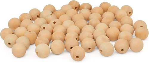 Miniatura 24 de Perlas de madera grandes para manualidades - Paquete de 12 perlas de 32 mm con agujero de 1-1/4 x 3/8 pulgadas, perlas de madera grandes con Paquete