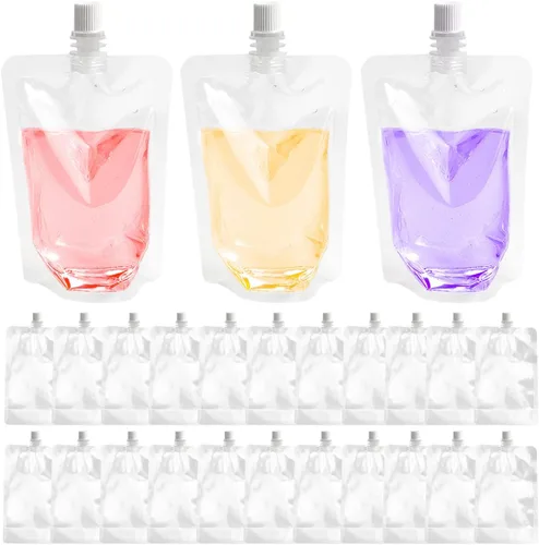 DOERDO - 100 bolsas de plástico reutilizables para bebidas portátiles para bebidas y café, bolsa de agua para el hogar, viajes, fiestas, suministros