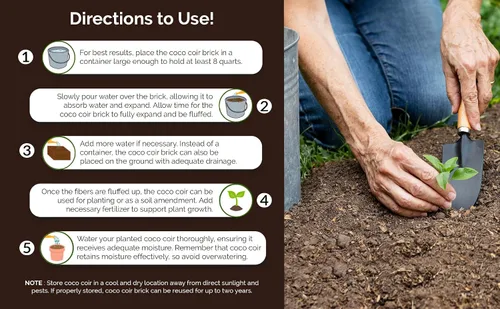 Miniatura 2 de UBICON Tierra superior orgánica de fibra de coco de fácil uso para plantas de interior/exterior; 4 ladrillos se expanden a 10 galones, excelente