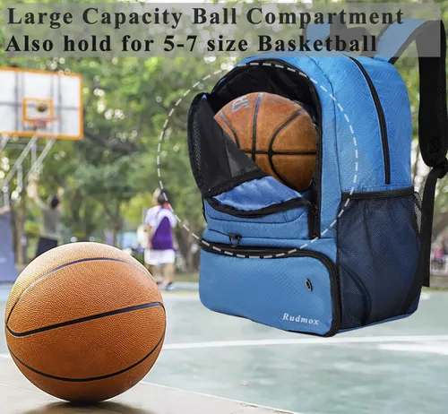 Miniatura 6 de Bolsa de fútbol, mochila de baloncesto, bolsa de equipo deportivo con compartimento para zapatos que sostiene zapatillas, casco, baloncesto, fútbol