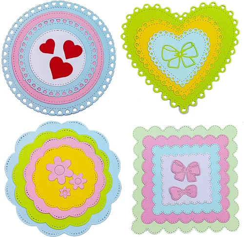 Miniatura 2 de 4 juegos de troqueles de corte para hacer tarjetas, círculos, corazones, cuadrados, de metal, troquelados, herramienta de álbumes de recortes