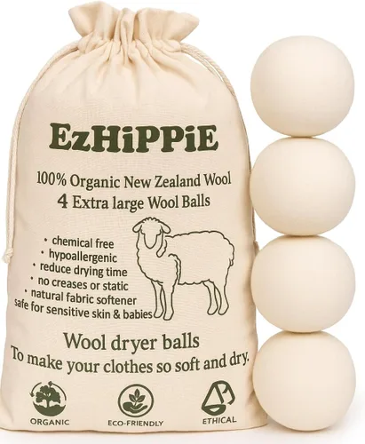Miniatura 6 de Bolas de secado de lana de calidad Ezhippie - 12 unidades XL - Más de 1000 cargas - Lana orgánica pura - Suavizante de tela natural reutilizable