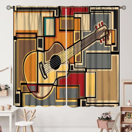 Miniatura 29 de Cortinas de notas musicales, rústicas, mágicas, notas musicales, arte retro, piano y violín, cortina con bolsillo para barra para dormitorio, sala
