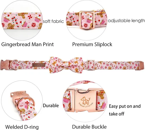 Miniatura 2 de Elegant little tail - Collar ajustable con corbatín para mascotas, diseño de hombre de jengibre, para perros medianos A: Hombre de pan de jengibre