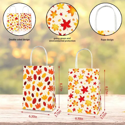 Miniatura 2 de 12 bolsas de regalo de otoño para fiesta de Acción de Gracias, hojas de arce naranja de otoño, bolsas de comestibles, bolsas de papel de Acción