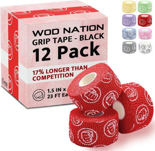 Miniatura 18 de WOD Nation Cinta atlética flexible de agarre de gancho: tiras de pulgar y dedos fáciles de rasgar y a prueba de sudor para levantamiento de pesas