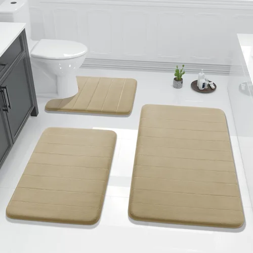 Yimobra Juego de 3 tapetes de baño de espuma viscoelástica con alfombra de inodoro en forma de U, antideslizantes, súper suaves, absorbentes, de
