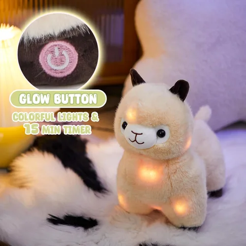 Miniatura 3 de BSTAOFY Animales de peluche de alpaca iluminados de 10 pulgadas, llama beige, juguete de peluche suave con luces nocturnas coloridas que brillan