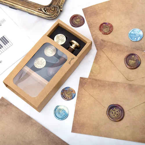 Miniatura 7 de Wiccan - Juego de sellos de cera, pentagrama pagano, fases lunares, cabeza de sello de sellado de fases lunares, diseño vintage de ojo malvado