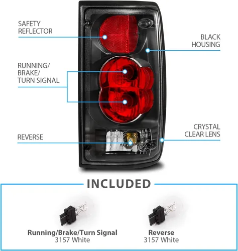 Miniatura 5 de AmeriLite para camioneta Toyota Pickup Hilux 1989-1995; juego de luces traseras de repuesto estilo Euro, color negro; par - lado del pasajero y lado