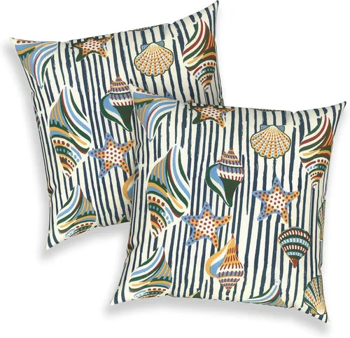 Miniatura 634 de Juego de 2 almohadas para exteriores de 16 x 16 pulgadas, repelentes al agua con interiores, para muebles de patio, hogar, jardín, geometría bohemia