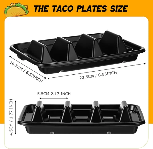 Miniatura 2 de Baderke 50 soportes desechables para tacos para fiestas, platos de tacos de plástico desechables con 3 divisores, bandeja de tacos de polipropileno