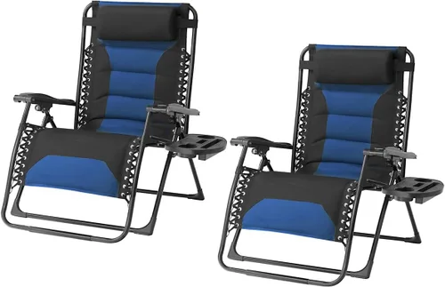 Miniatura 24 de Zero Gravity - Juego de 2 sillas reclinables plegables de gran tamaño, acolchadas antigravedad con almohada ajustable y portavasos para campamento