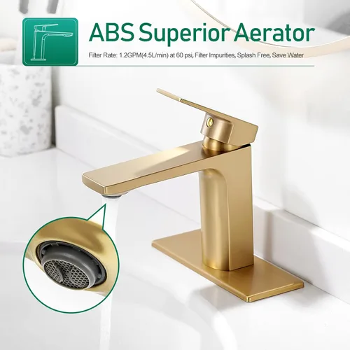Miniatura 2 de VOTON Grifo de Lavabo de Baño de Oro Cepillado de Una Sola Manija, Grifos de Baño para Lavabo de 1 Orificio, Grifo de Tocador de Lavabo de RV