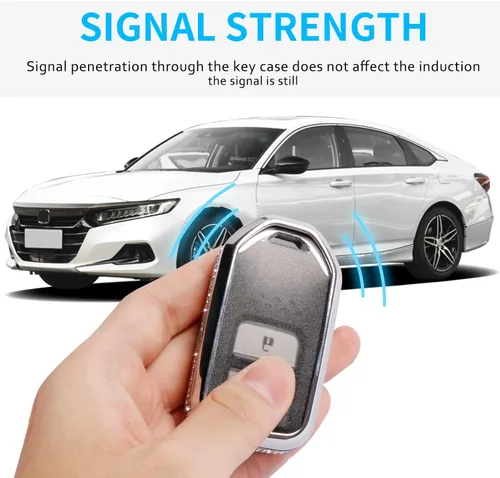 Miniatura 3 de Compatible con funda para llavero Honda con llavero, funda de repuesto para llavero de automóvil con diamantes de imitación, carcasa negra