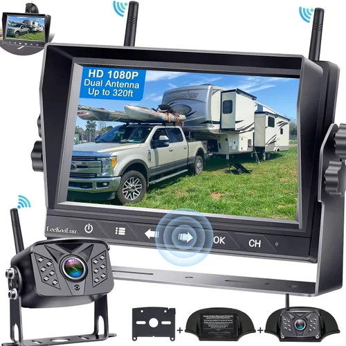 Miniatura 11 de Cámara de respaldo inalámbrica de 7 pulgadas para camión - 2 canales, líneas de cuadrícula DIY, HD 1080P, visión nocturna, impermeable IP69K, cámara
