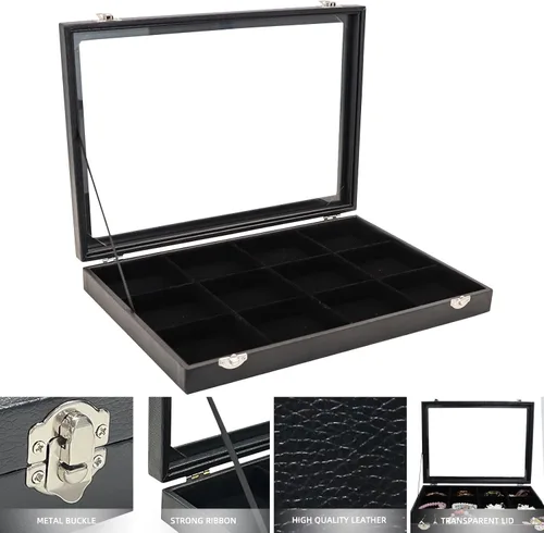 Miniatura 4 de Wuligirl - Bandeja organizadora de anillos con 100 ranuras y tapa transparente, organizador apilable de joyas como aretes, collares y anillos