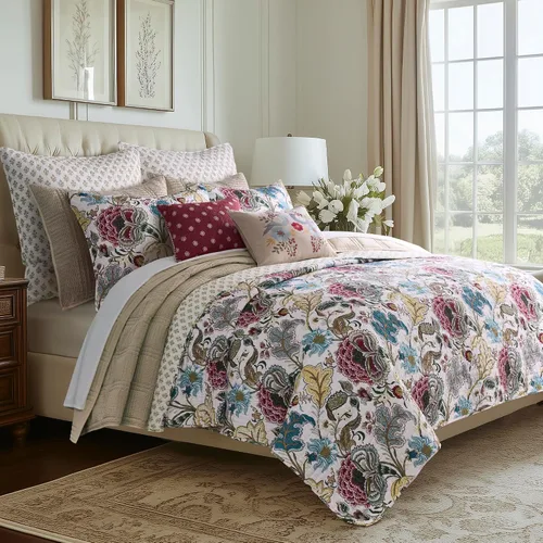 Miniatura 10 de Levtex Home Angelica - Juego de colcha reversible individual (80x106 pulgadas) con 1 funda de almohada (26x20 pulgadas) - Ropa de cama floral - Azul