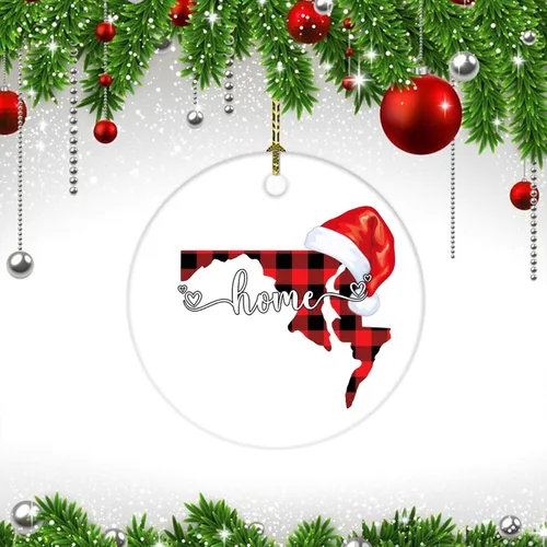 Miniatura 3 de Adorno de cerámica de Navidad Maryland Home 2022, regalo de vacaciones de Maryland State Buffalo a cuadros recortados 2022, adorno navideño
