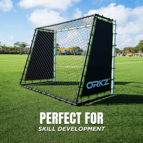 Miniatura 6 de Entrenador de rebote de portería de fútbol 3 en 1 Red de rebote ultra sensible grande de 7 x 5 pies para práctica de fútbol, paso alto, paso bajo