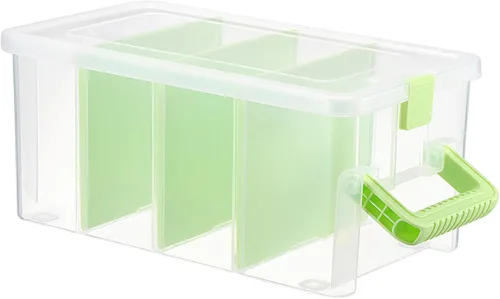 Miniatura 12 de BTSKY Caja de almacenamiento divisoria de plástico transparente con 4 compartimentos, contenedor de almacenamiento ajustable con tapa, contenedor