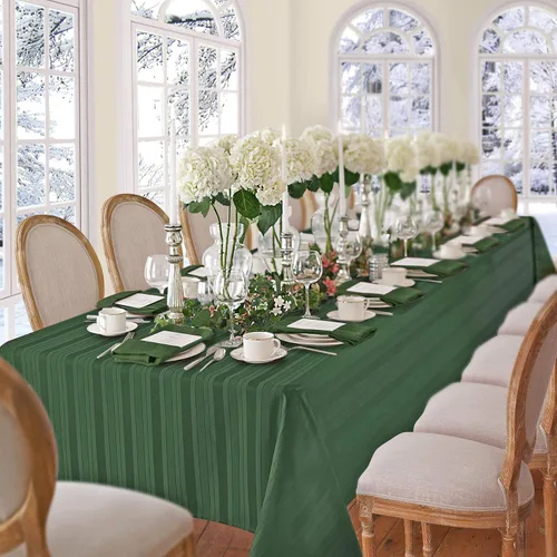 Miniatura 8 de Newbridge - Mantel navideño de satén con rayas verde cazador, 52 x 52 pulgadas cuadradas, rayas tejidas festivas, mantel de poliéster reutilizable
