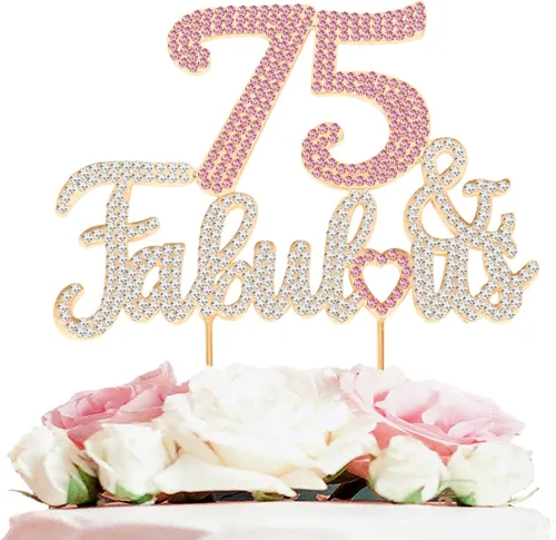 Miniatura 25 de 25 y fabulosa decoración de pastel de diamantes de imitación dorados y rosados – Feliz cumpleaños 25 años saluda a 25 años de edad, decoración
