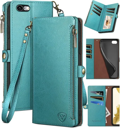 Miniatura 10 de XcaseBar Funda tipo cartera para iPhone 6S Plus/6 Plus de 5.5 pulgadas con cremallera para tarjetas de crédito, libro con tapa, funda de piel