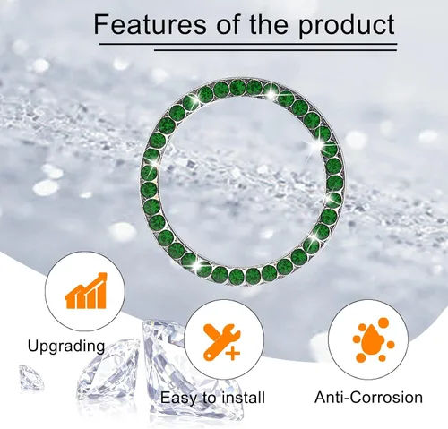 Miniatura 3 de Bling Car Ring Smblem Sticker, Accesorios Brillantes para Automóvil para Botón de Arranque, Llave de Encendido y Anillo de Perilla Verde