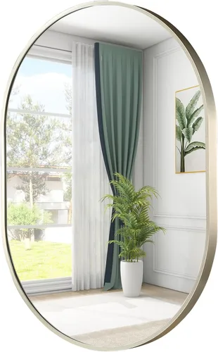 Miniatura 11 de Espejo ovalado negro, espejo de baño ovalado de 17 x 30 pulgadas, espejo de tocador con marco de metal cepillado, espejos de montaje en pared