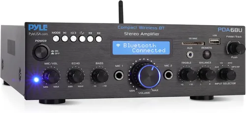 Pyle Amplificador receptor [Compact HOME Theater sistema de audio digital] con transmisión inalámbrica estéreo Bluetooth | Radio FM | Lectores de