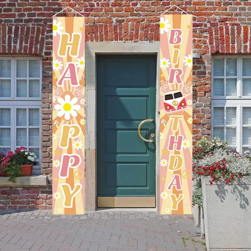 Groovy - Cartel de feliz cumpleaños para porche con 71 x 11.8 pulgadas, letrero retro hippie bohemio para puerta de porche para decoración de fiesta
