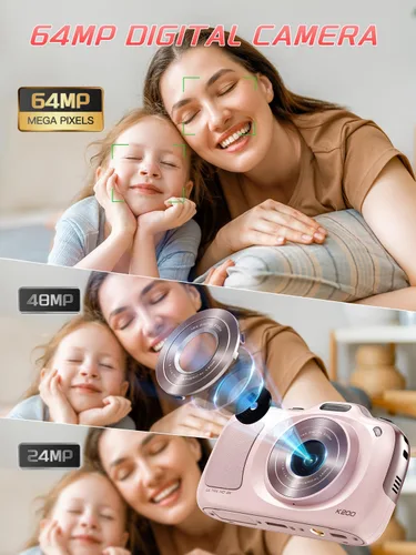 Miniatura 2 de Cámara digital, Cámaras de videoblogs 4K con enfoque automático para fotografía con tarjeta de 32GB, cámara digital compacta portátil de 64MP de Rosa