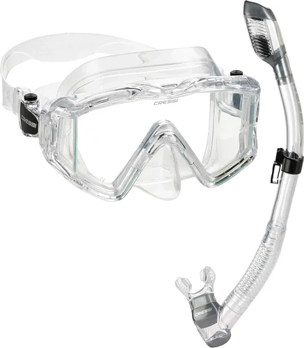 Cressi Panoramic Wide View Mask & Dry Snorkel Kit for Snorkeling, Scuba Diving - Pano 3 & Supernova Dry: Designed in Italy TRANSPARENTE/TRANSPARENTE