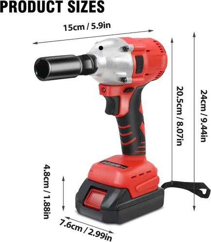 Miniatura 9 de ALSO GO Llave de impacto inalámbrica de 1/2 pulgada, pistola de impacto eléctrica de 450 N.m/330 pies, destornillador de impacto de alto par de 20