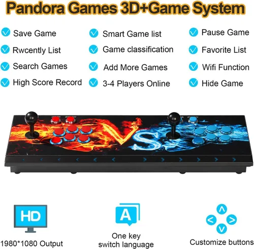 Miniatura 4 de 10000 juegos en 1 consola de juegos arcade, Pandora Box 3D doble palo, función WiFi para añadir más juegos, máquina de juegos retro para PC, 1920 x