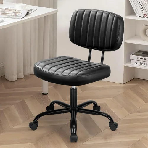 Miniatura 10 de DUMOS Silla de escritorio de oficina en casa, silla ergonómica de piel sintética sin brazos, con cómodo soporte lumbar y altura ajustable, tocador