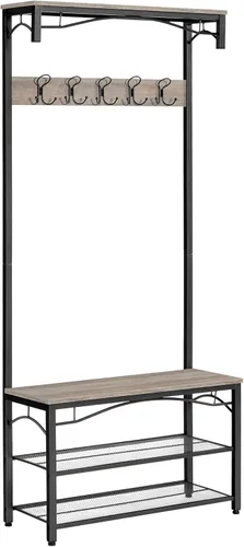 VASAGLE - Banco para zapatos, estante de almacenamiento de 3 niveles para entrada, pasillo, sala de estar, muebles de acento industrial con marco de