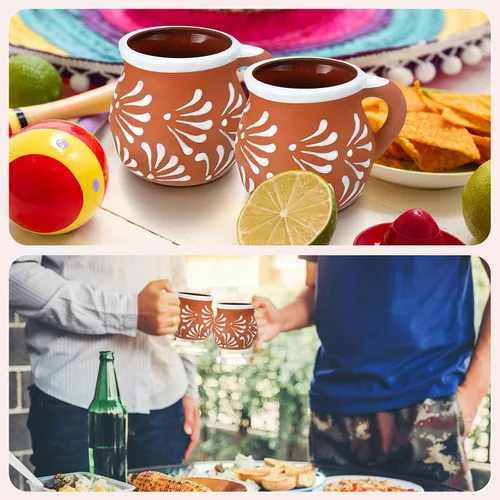 Miniatura 6 de Baderke Paquete de 2 tazas de cerámica mexicana, tazas de café mexicano, tazas de arcilla para mujeres y hombres, cumpleaños, graduación, boda