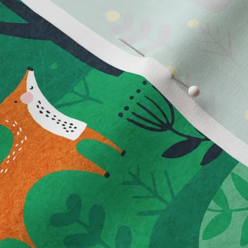 Miniatura 5 de Spoonflower Tela - Zorros esmeralda verde bosque, conejitos del bosque, animales lindos para niños, zorro impreso en tela de gasa, cuarto gordo