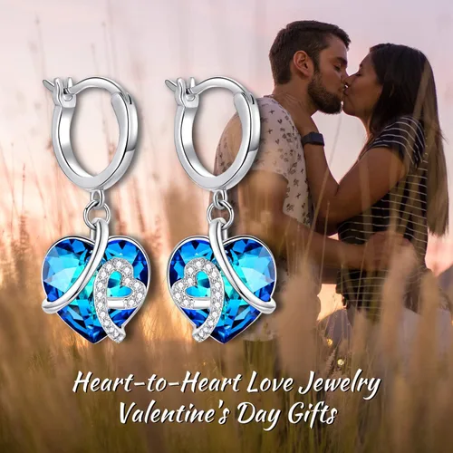 Miniatura 4 de AOBOCO Aretes colgantes de cristal de corazón, aretes de aro de plata de ley para mujer, nudo de amor, regalos de joyería para ella, Cristal