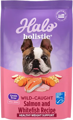 Halo Holistic - Comida para perros de raza pequeña, receta de salmón capturado en la naturaleza y pescado blanco, sin granos, alimento seco para
